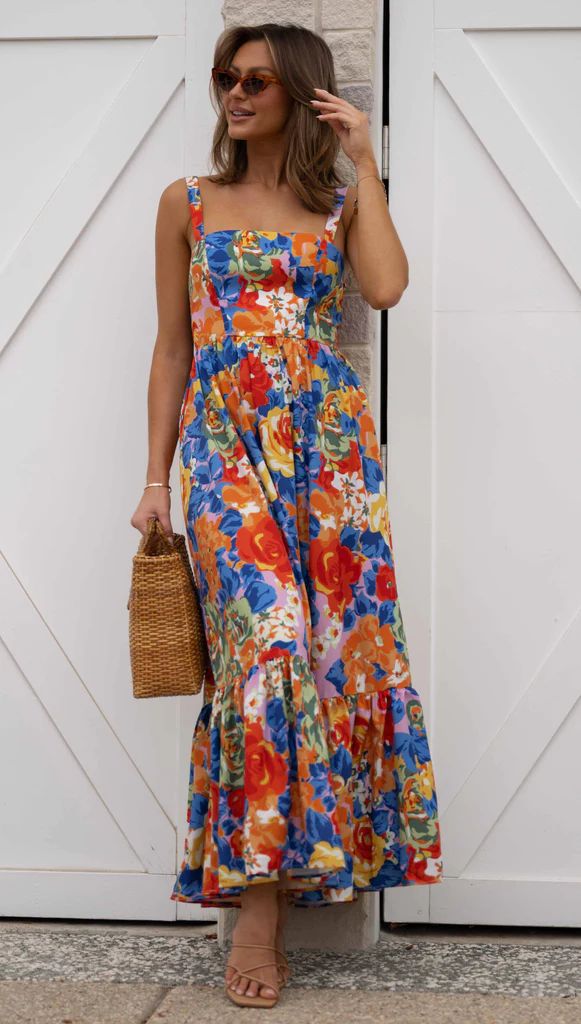 2023 spring and summer new women's temperament printing high waist sexy suspender dress