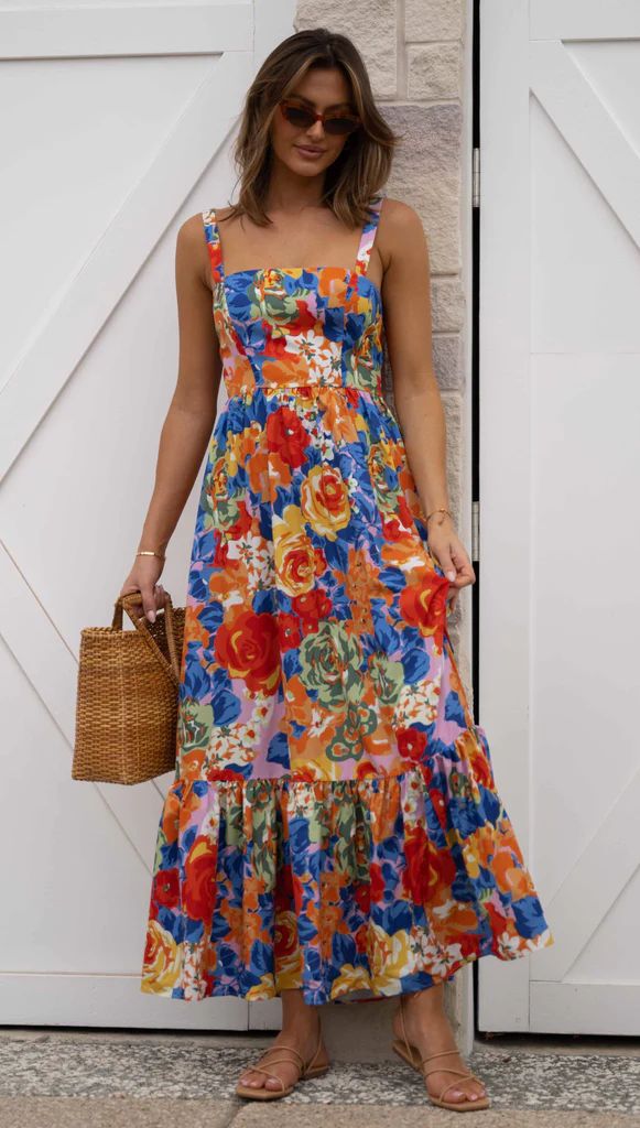 2023 spring and summer new women's temperament printing high waist sexy suspender dress