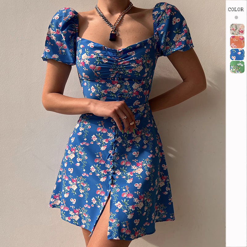 2023 spring and summer new personality skirt temperament elegant print sleeveless halter strap dress